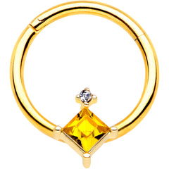 16G 3/8 Yellow Clear Gem Gold Tone Rhombus Septum Ring