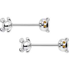 14G 9/16 Yellow Gem Teddy Bear Barbell Nipple Ring Set
