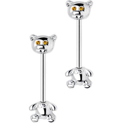 14G 9/16 Yellow Gem Teddy Bear Barbell Nipple Ring Set