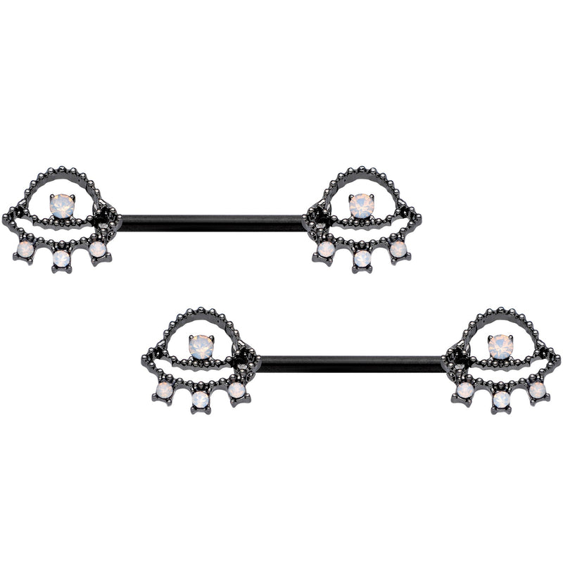 14G 9/16 White Faux Opal Black UFO Barbell Nipple Ring Set