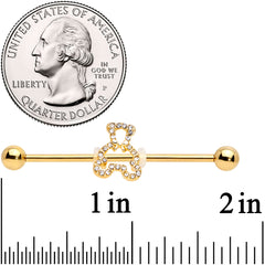 14G Clear Gem Gold Tone Hollow Bear Industrial Barbell 38mm