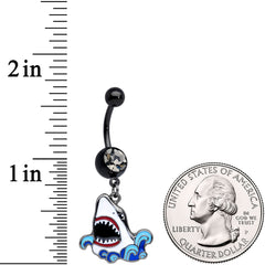 Clear Gem Black Shark Bite Dangle Belly Ring