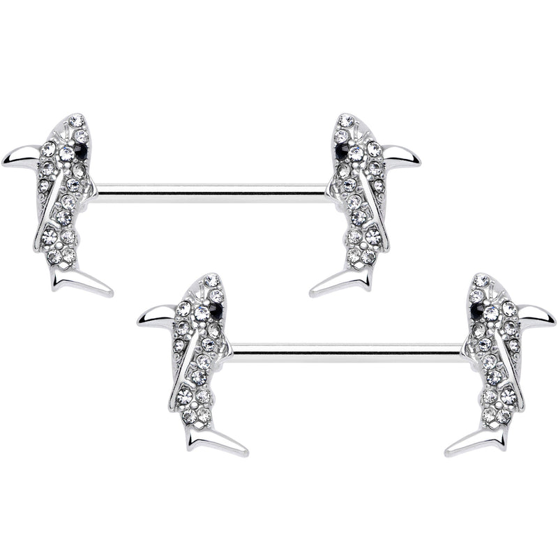 14G 5/8 Clear Black Gem Shark Barbell Nipple Ring Set