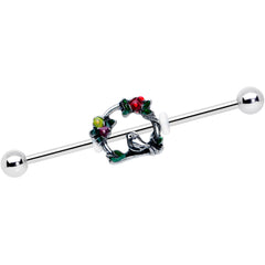 14G Red Yellow Flower Swing Bird Industrial Barbell 38mm