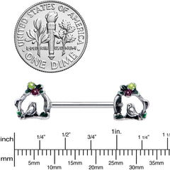 14G 9/16 Purple Yellow Flower Swing Bird Barbell Nipple Ring Set