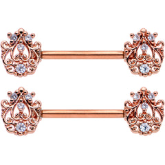 14G 9/16 Clear CZ Gem Rose Gold Tone Elegant Nipple Ring Set