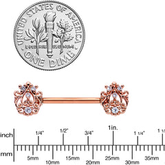 14G 9/16 Clear CZ Gem Rose Gold Tone Elegant Nipple Ring Set