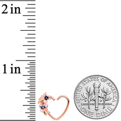 18G 3/8 Rose Gold Tone Blue Flower Heart Right Closure Ring