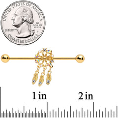 14G Aurora CZ Gem Gold Tone Dreamcatcher Industrial Barbell 38mm