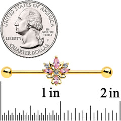 14G Clear Pink CZ Gem Gold Tone Pretty Industrial Barbell 38mm
