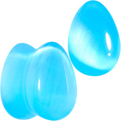 Light Blue Glass Teardrop Plug Set