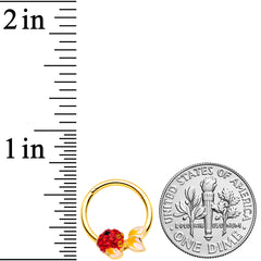 16G 3/8 Red Gem Gold Tone Blowfish Hinged Segment Ring