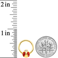 16G 3/8 Red Gem Gold Tone Ladybug Hinged Segment Ring