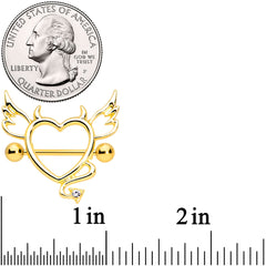 14G 9/16 Clear Gem Gold Tone Devil Heart Nipple Shield Set