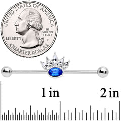 14G Clear Blue Gem Crown Industrial Barbell 38mm