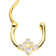 16G 3/8 Clear Gem Gold Tone Anodized Classic Cluster Septum Clicker