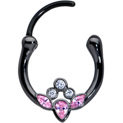 16G 3/8 Clear Pink Gem Black Anodized Classic Cluster Septum Clicker