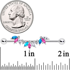 14G Pink Clear Aqua Gem Comely Cluster Industrial Barbell 38mm