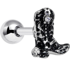 16G 1/4 Clear Gem Cowboy Boot Cartilage Tragus Earring