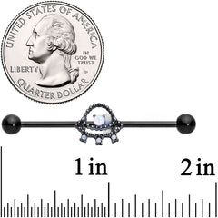 14G Black White Faux Opal UFO Industrial Barbell 38mm