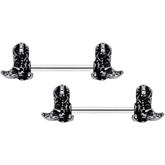 14G 9/16 Clear Gem Cowboy Boot Barbell Nipple Ring Set