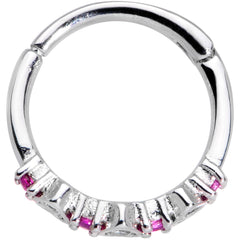 16G 3/8 Clear Pink CZ Gem Hearts Hinged Segment Ring