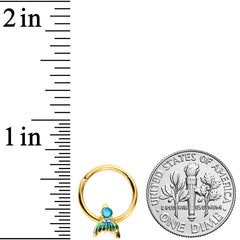 16G 3/8 Gold Tone Blue Green Mermaid Tail Hinged Segment Ring