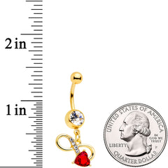 Clear Red Gem Gold Tone Treble Clef Dangle Belly Ring