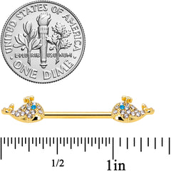 14G 5/8 Blue CZ Gem Gold Tone Whale Barbell Nipple Ring Set