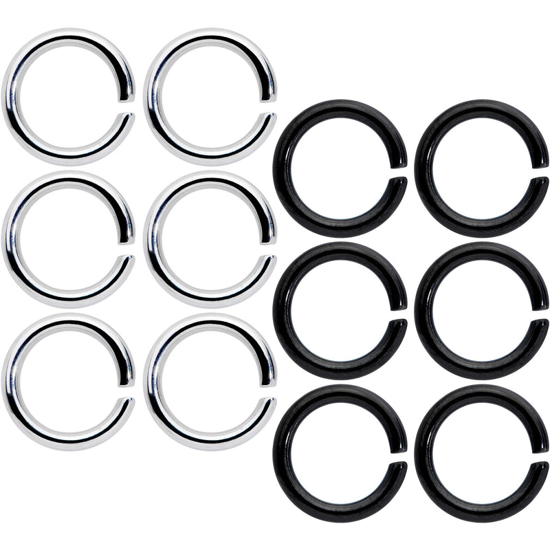 14G 5/16 Steel Black Anodized Seamless Cartilage Ring Set of 12