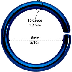 16G 5/16 Steel Blue Anodized Seamless Cartilage Ring Set of 12