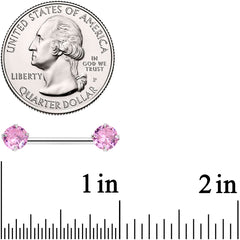 14G 9/16 Pink CZ Gem Threadless Barbell Nipple Ring Set