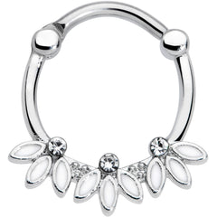 16G 3/8 Clear Gem White Leaves Septum Clicker