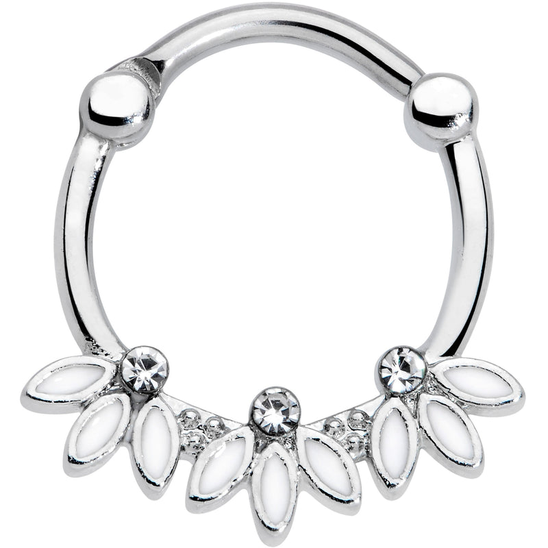 16G 3/8 Clear Gem White Leaves Septum Clicker