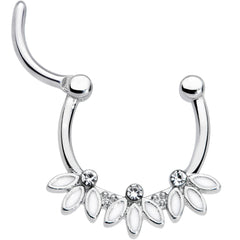 16G 3/8 Clear Gem White Leaves Septum Clicker