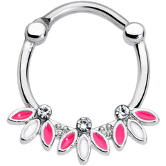 16G 3/8 Clear Gem White Pink Leaves Septum Clicker