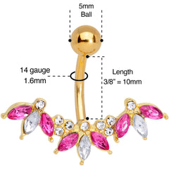 Pink Clear Gem Gold Tone Anodized Comely Clusters Belly Ring
