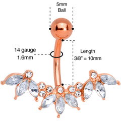 Clear Gem Rose Gold Tone Anodized Comely Clusters Belly Ring
