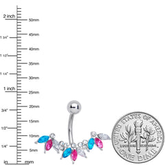 Pink Clear Aqua Gem Comely Clusters Belly Ring