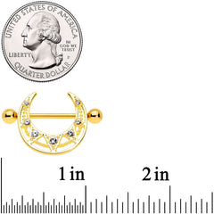 14G 5/8 Clear Gem Gold Tone Open Crescent Nipple Shield Set