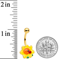 Gold Tone Sunny Flower Ladybug Belly Ring
