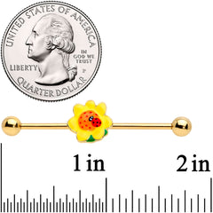 14G Gold Tone Sunny Flower Ladybug Industrial Barbell 38mm