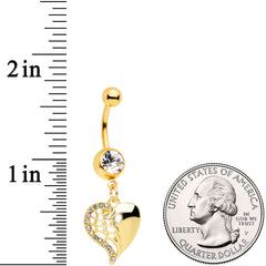 Clear Gem Gold Tone Half Open Heart Dangle Belly Ring