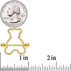 14G 5/8 Clear Gem Gold Tone Teddy Bear Nipple Shield Set