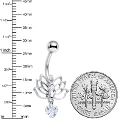 Clear Gem Heart Lotus Flower Love Dangle Belly Ring