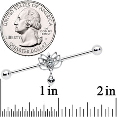14G Clear Gem Lotus Flower Heart Dangle Industrial Barbell 38mm