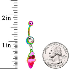 Clear Gem Rainbow Ice Cream Cone Dangle Belly Ring