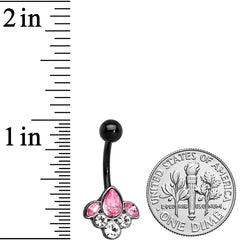 Clear Pink Gem Black Anodized Classic Cluster Belly Ring