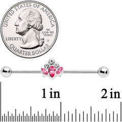 14G Pink Clear Gem Classic Cluster Industrial Barbell 38mm
