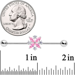 14G Pink CZ Gem Star Burst Industrial Barbell 38mm